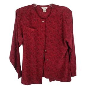 NWT.. PAUL STANLEY 100% SILK BLOUSE. SIZE 10. DARK RED AND BLACK.
